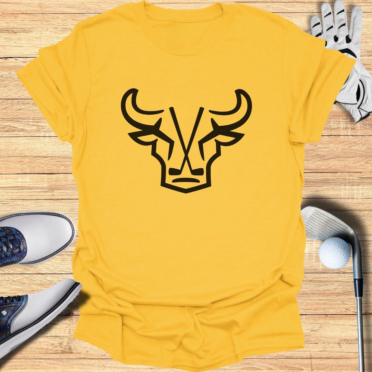 Men's Yellow Shirt with Bull Design Graphic Tee