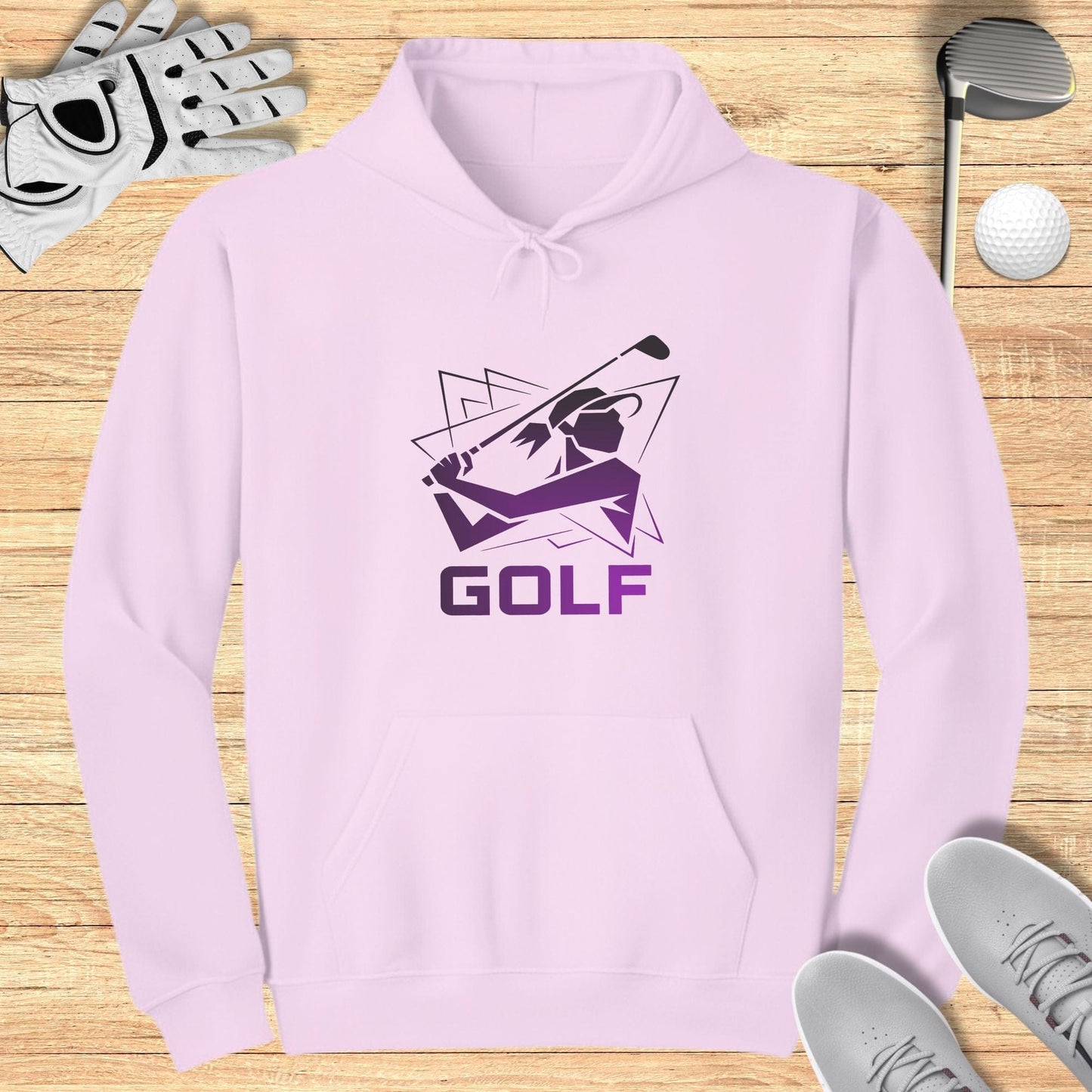 Stylish Pink Hoodie with Modern Golf Graphic Design