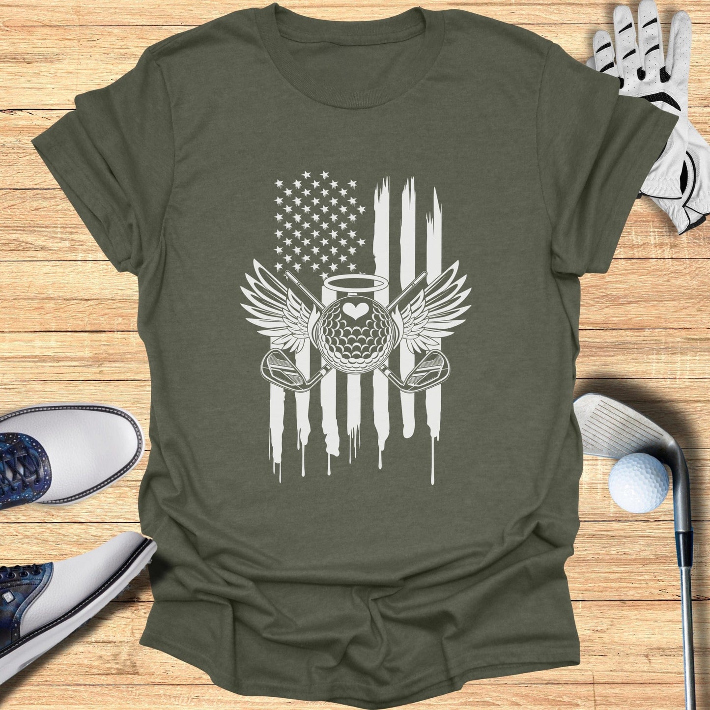 American Flag Angel Wings Golfing Graphic Tee