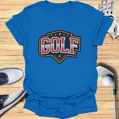 Blue T-Shirt with Bold Golf Shield Design Shirt