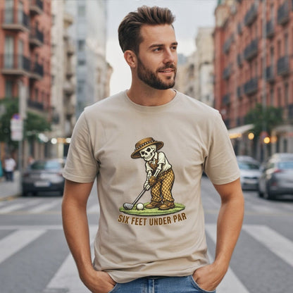 Six Feet Under Par Graphic Tee with Skeleton Golfing