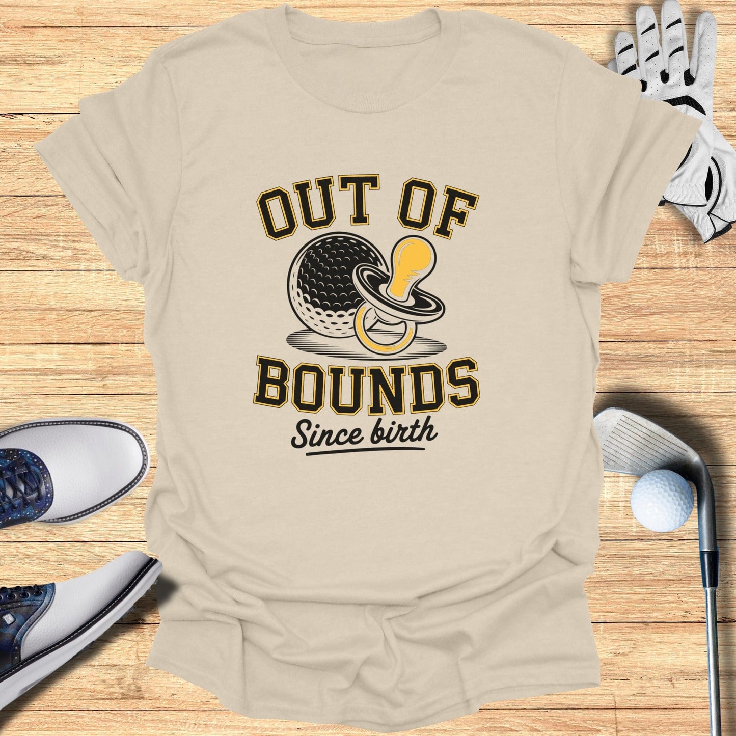 Out Of Bounds Since Birth T-Shirt - Funny Golf Tee by Swing Epic