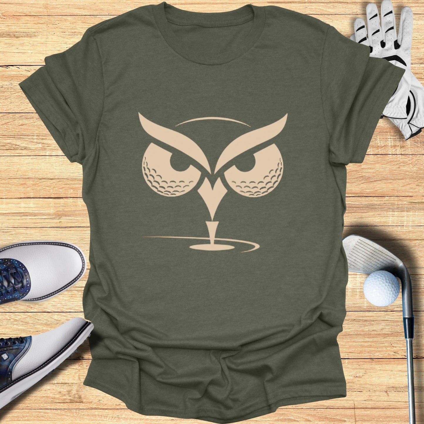 Stylish Golf Themed Owl Graphic Design T-Shirt
