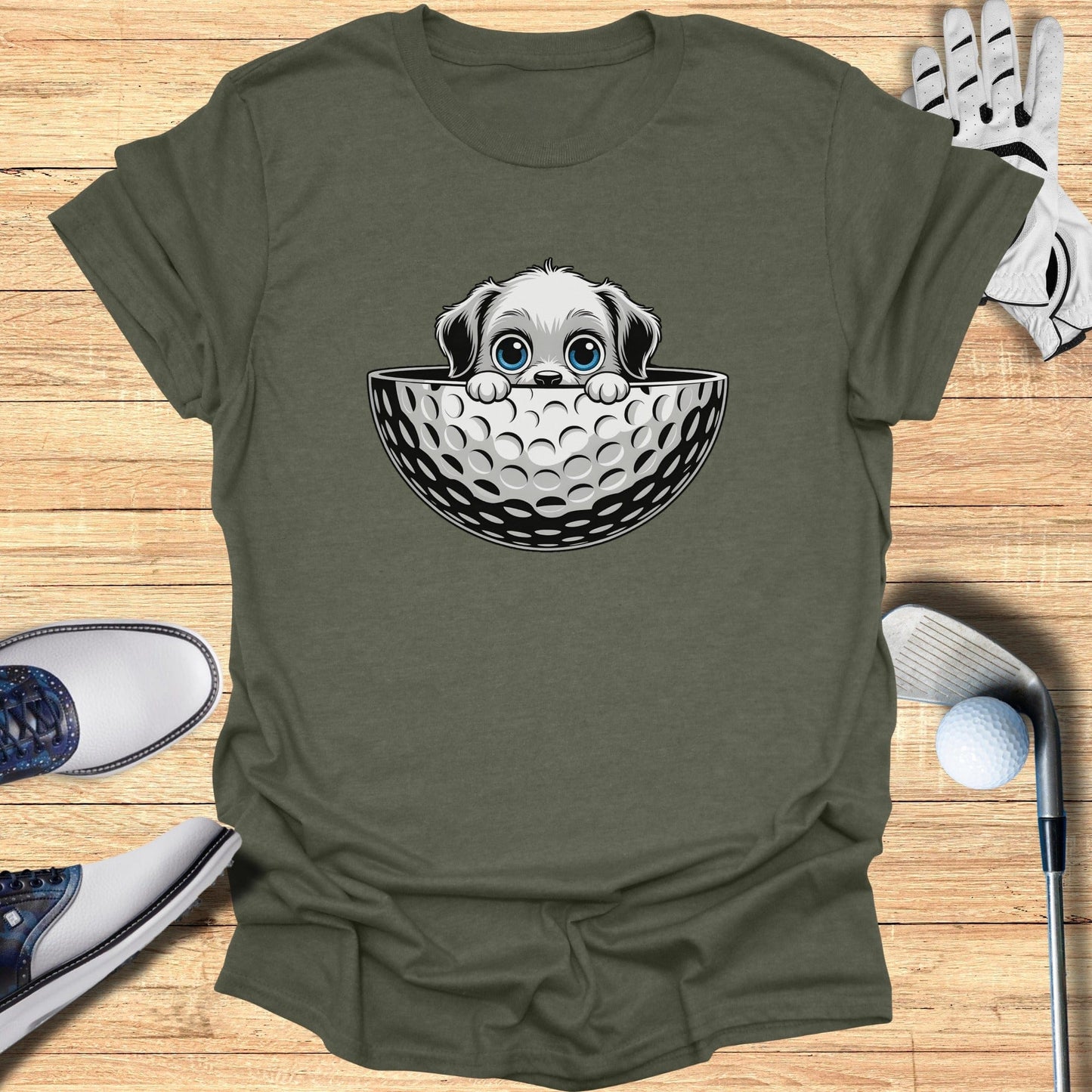 Cute Puppy Peeking from Golf Ball Graphic Tee