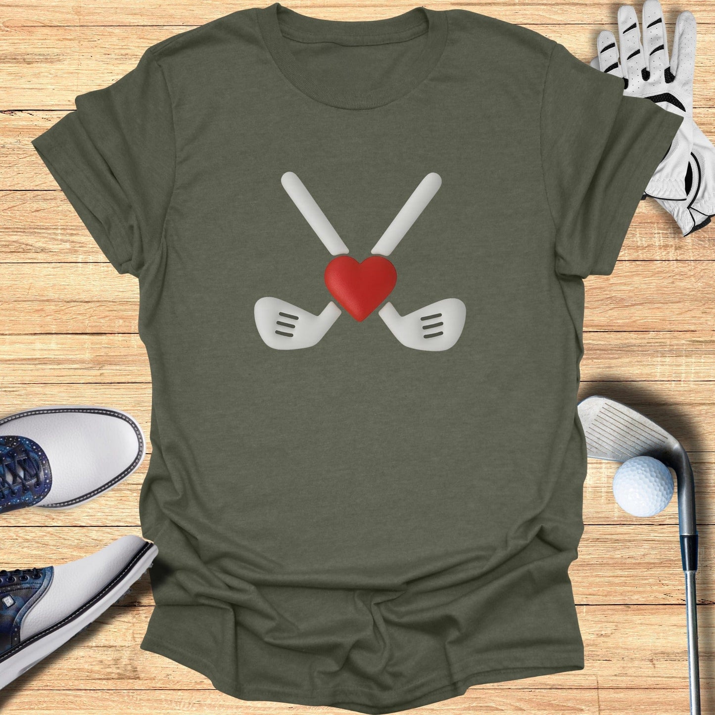 Golf Clubs with Heart Design Graphic T-Shirt