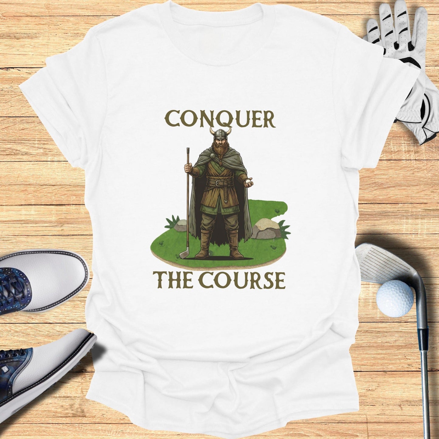 Conquer the Course Viking Golfer Graphic T-Shirt
