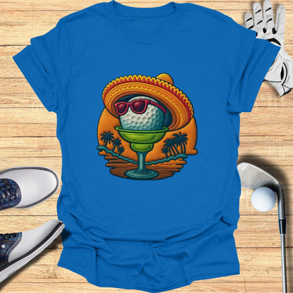 Funny Golf Ball Sombrero Palm Trees Sunset T-Shirt