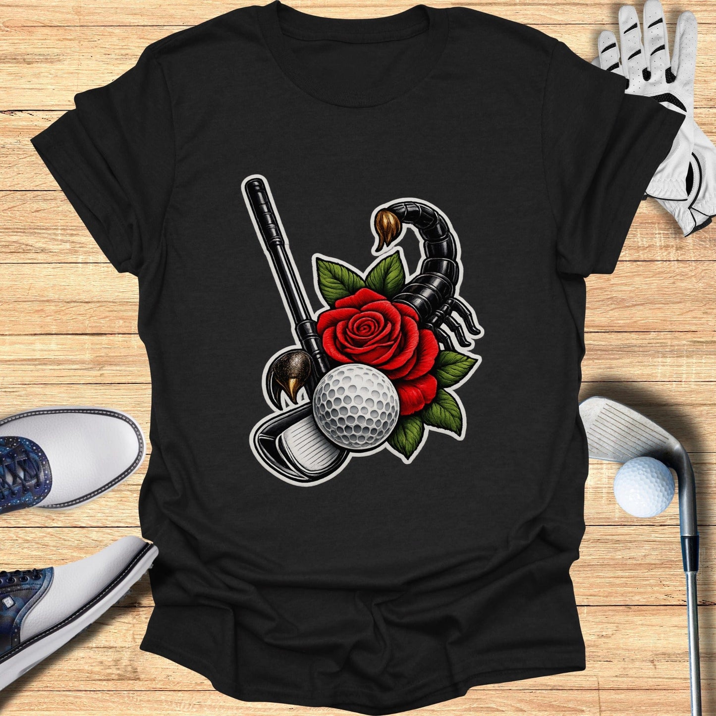 Scorpion Rose Golf Themed Graphic T-Shirt