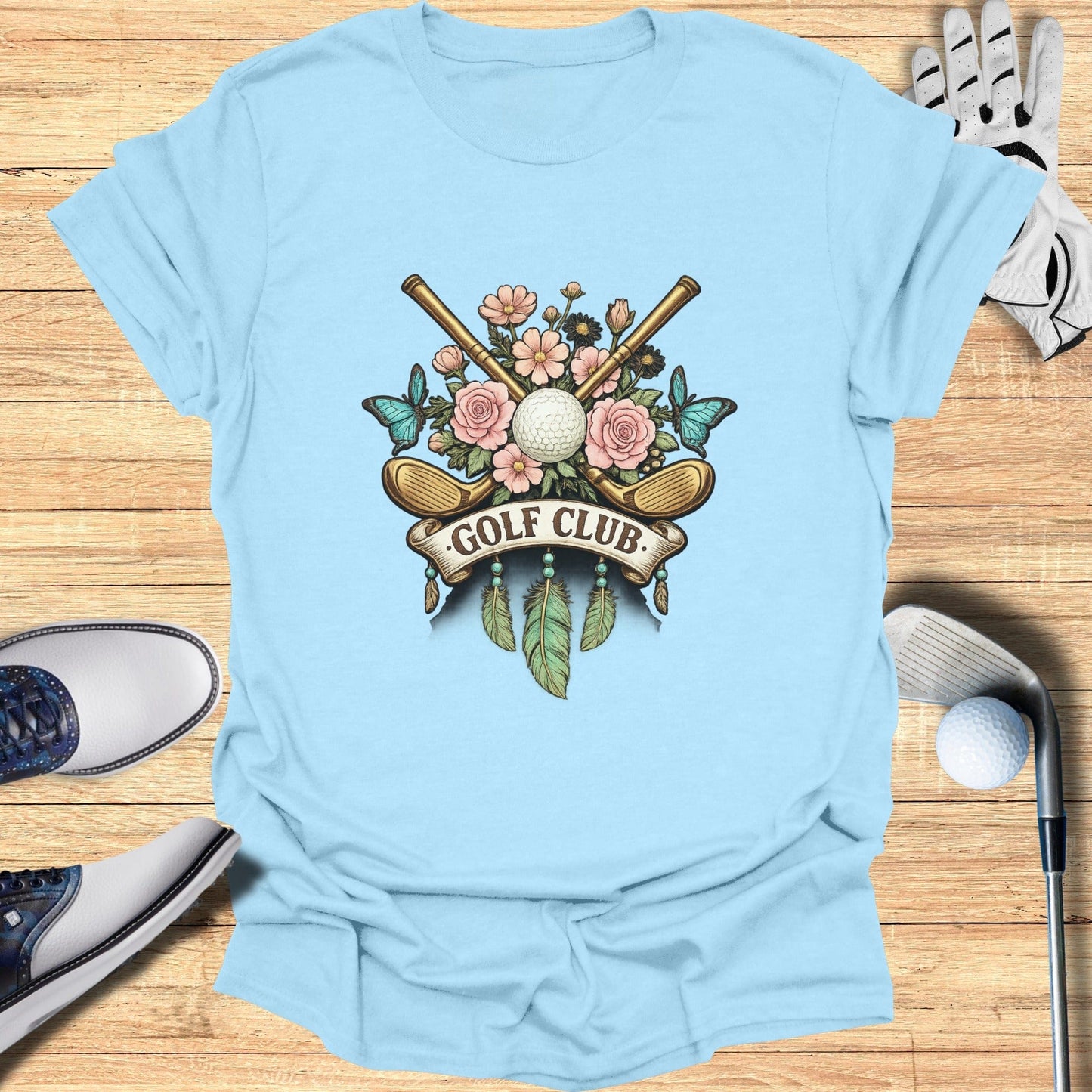 Golf Club Floral Design Blue T-Shirt