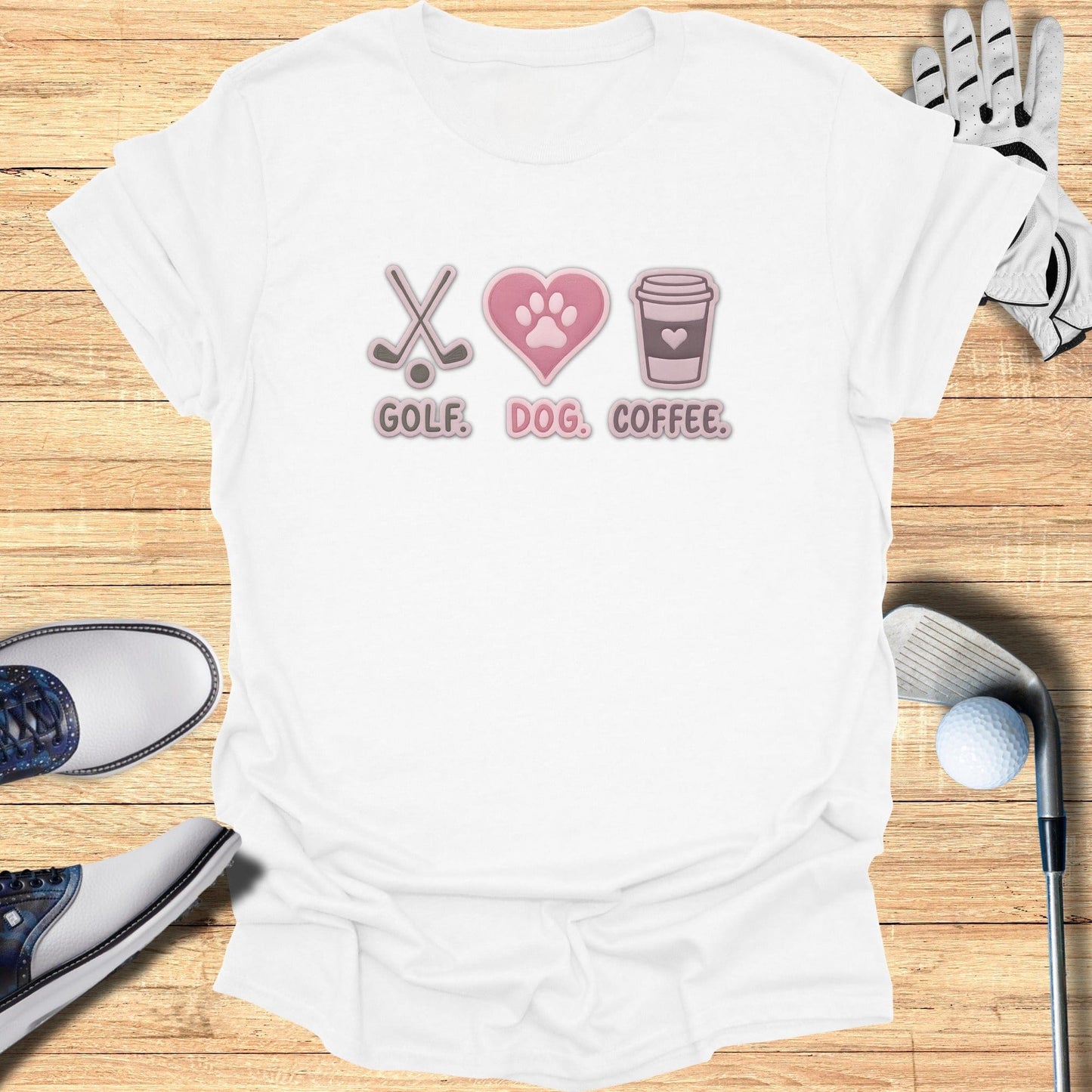 Fun Golf Dog Coffee Themed Graphic T-Shirt
