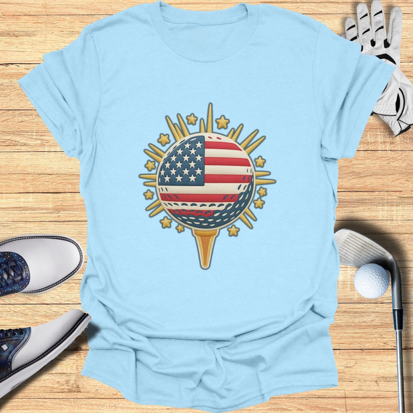 American Flag Golf Ball Tee and Stars Design Shirt