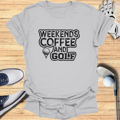 Graphic tee with "Weekends Coffee And Golf" text and golf elements.
