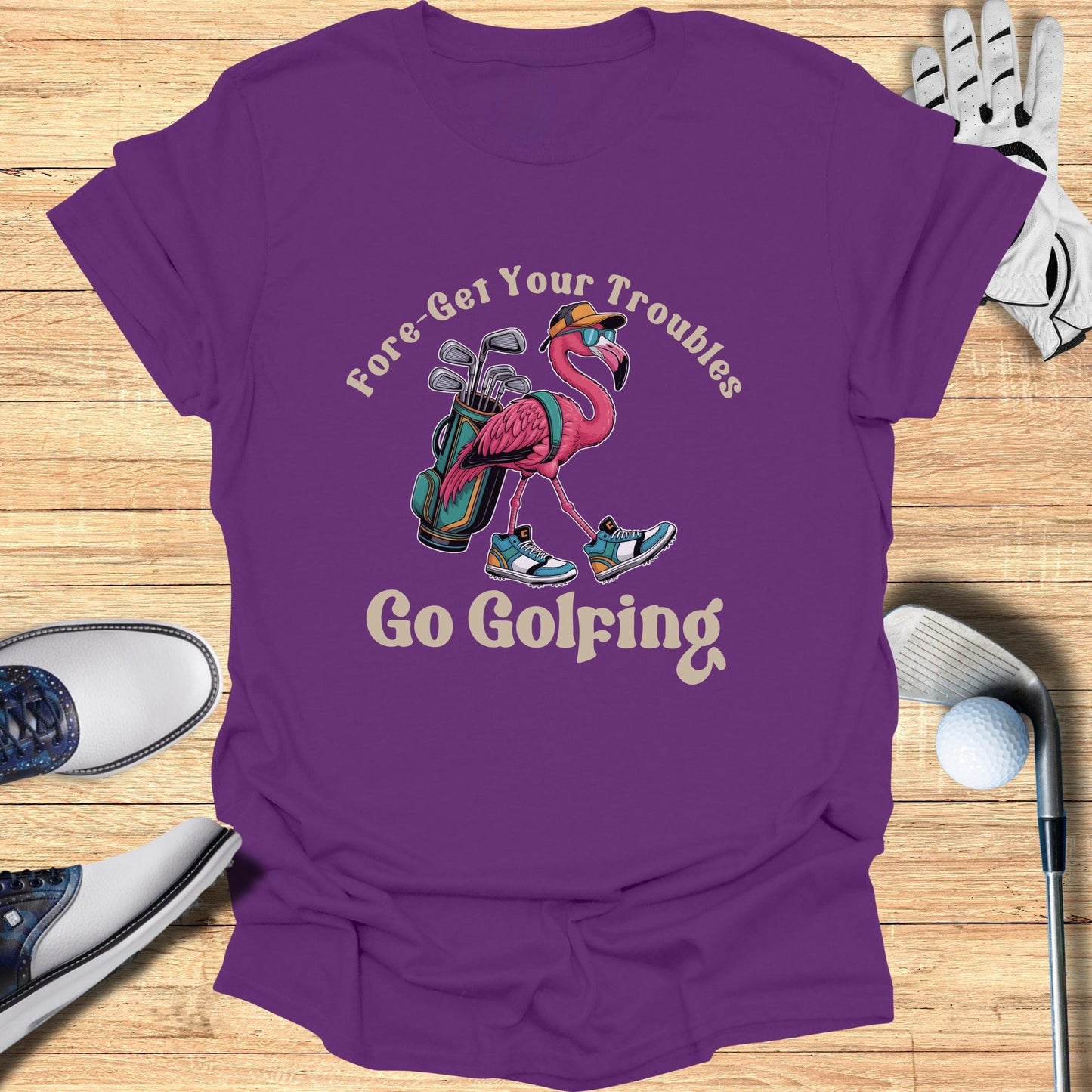 Fore-Get Your Troubles Go Golfing Flamingo Shirt