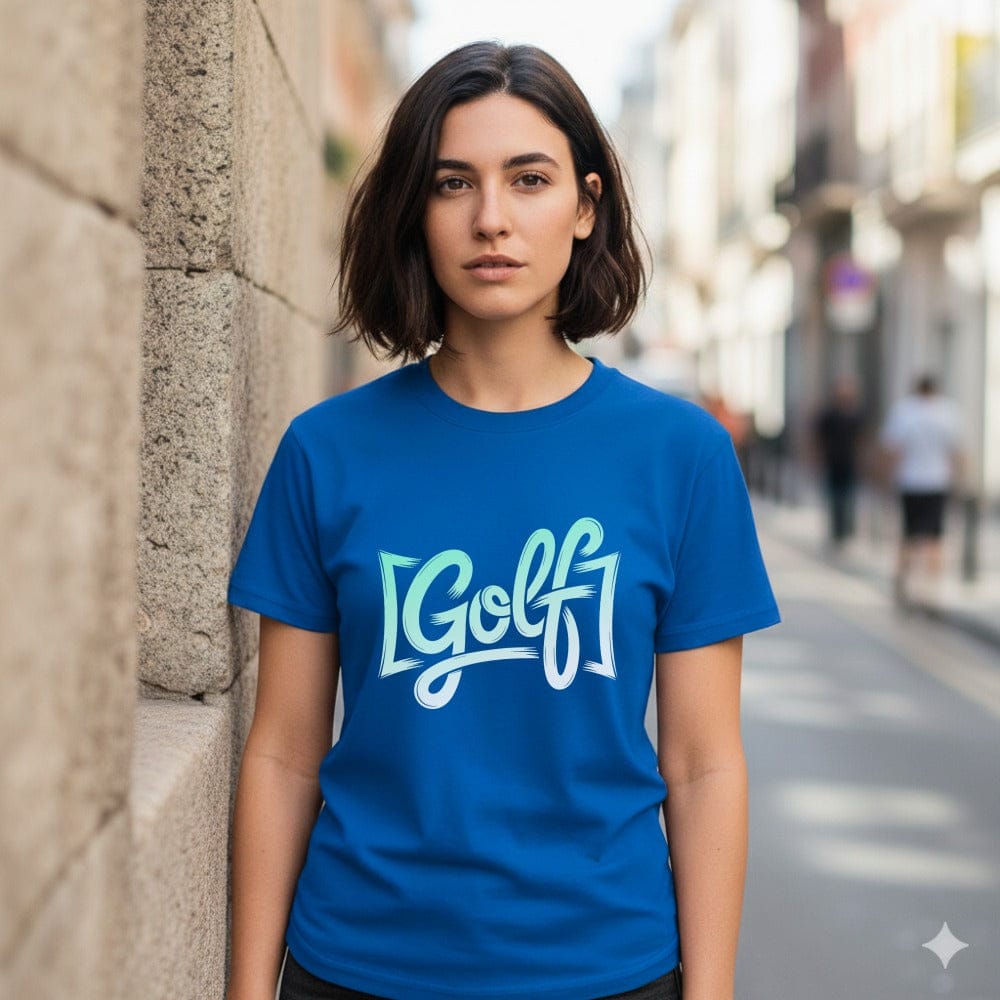 Stylish Blue Tee with Golf Graphic Print Product