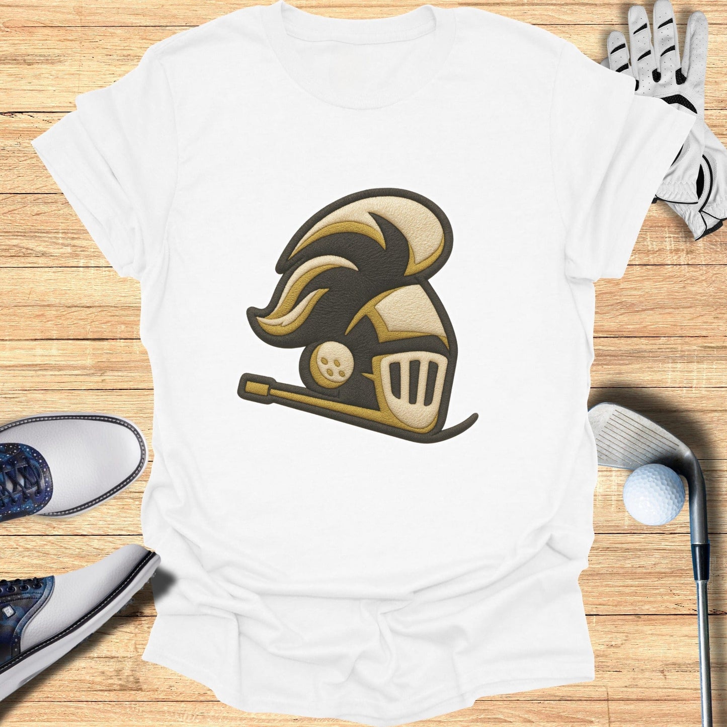 Knight with Golf Club White Graphic T-Shirt