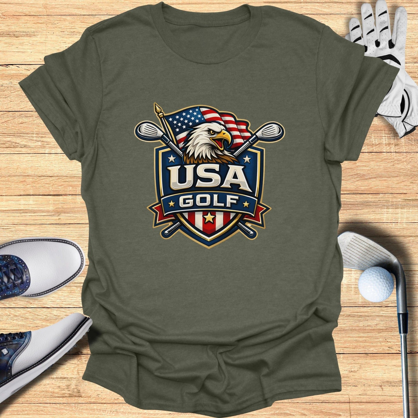 USA Golf T-Shirt with Patriotic Eagle Design
