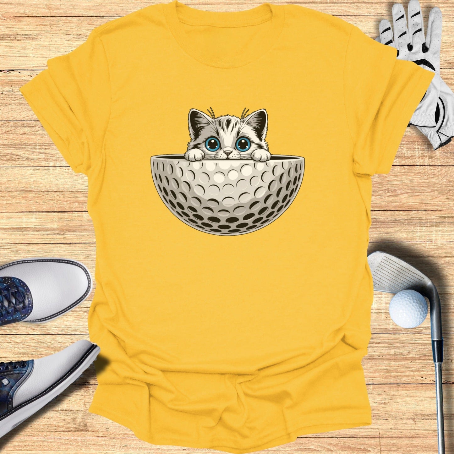 Cute Kitty Peeking from Golf Ball Graphic Tee