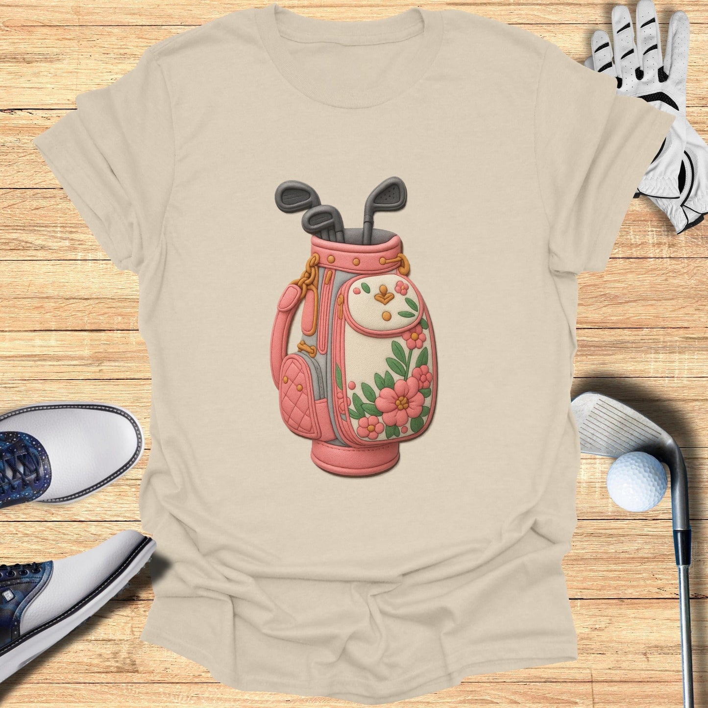 Floral Golf Bag Design Printed T-Shirt for Golf Lovers