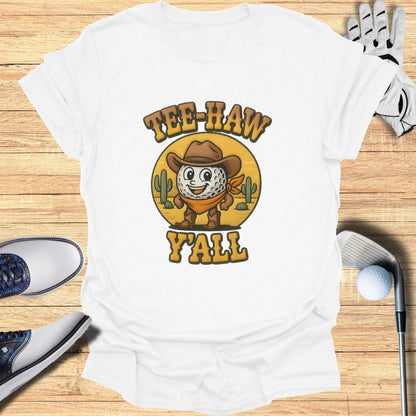 Tee-Haw Y'all Cowboy and Cactus Cartoon T-Shirt