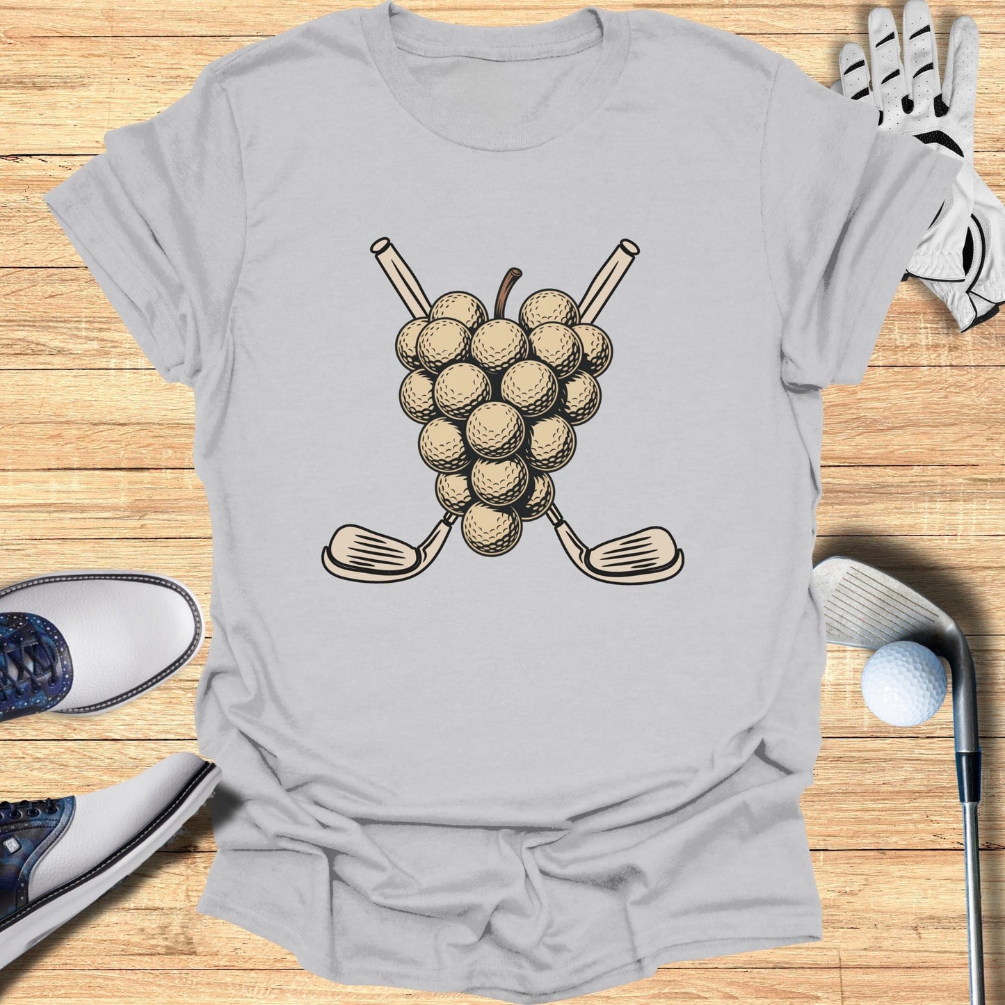Unique Golf Clubs and Grapes Graphic T-Shirt