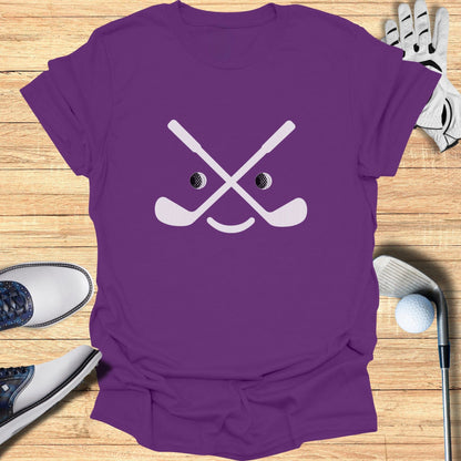 Purple Golf Themed T-Shirt with Golf Clubs Face