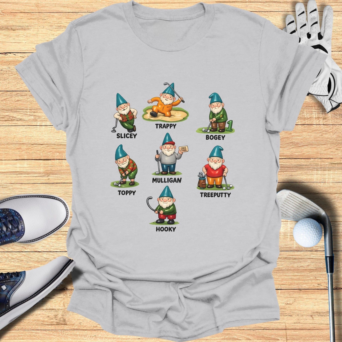 Funny Golf Gnome Characters Graphic T-Shirt