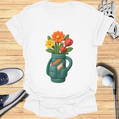 Golf Bag and Flowers Graphic Tee for Casual Wear