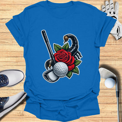 Unique Golf Themed Scorpion Rose Graphic T-Shirt