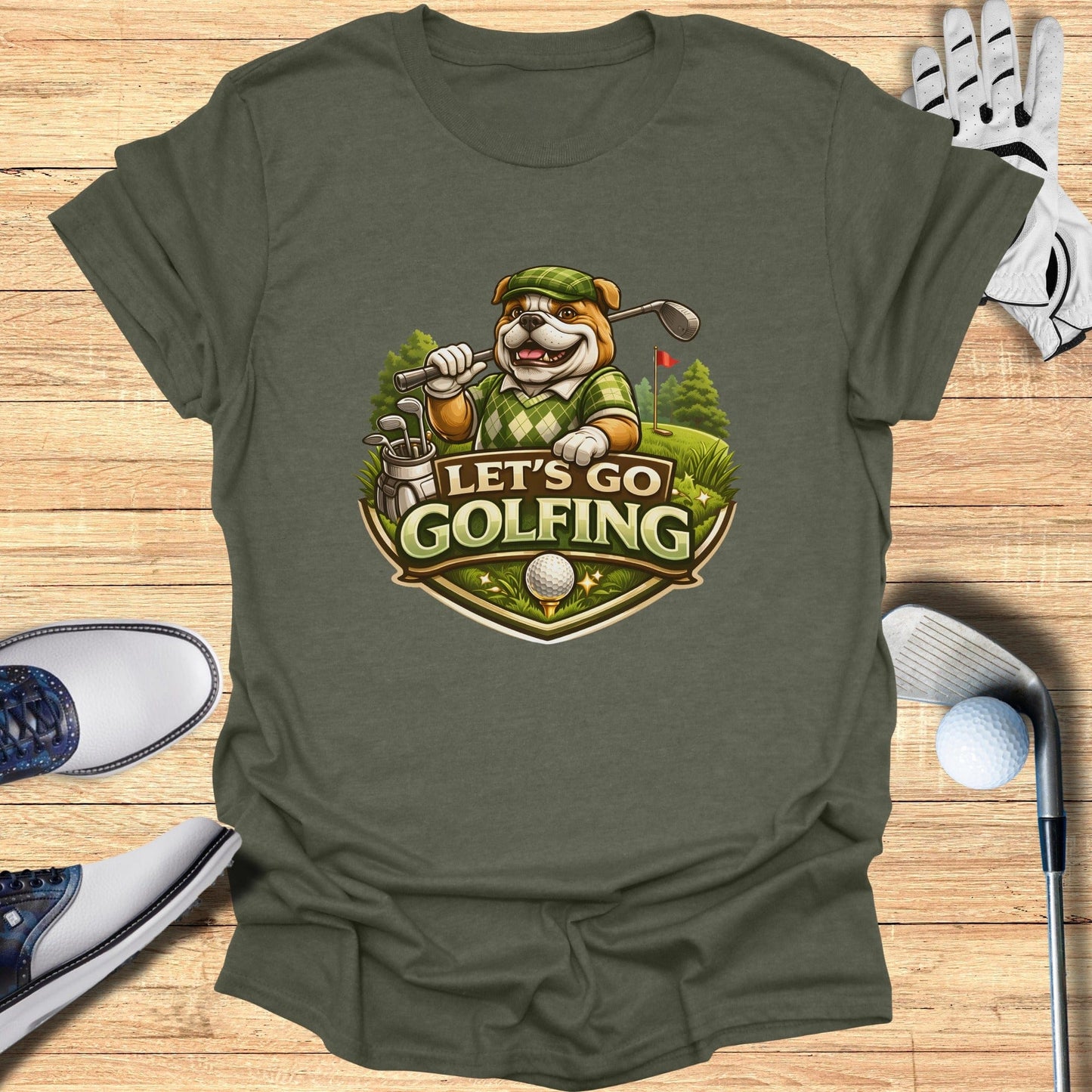 Let's Go Golfing Bulldog Graphic T-Shirt Golfing Apparel