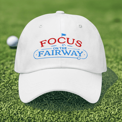 Focus on the Fairway Flag Embroidered Golf Cap - Funny Golf Tee by Swing Epic
