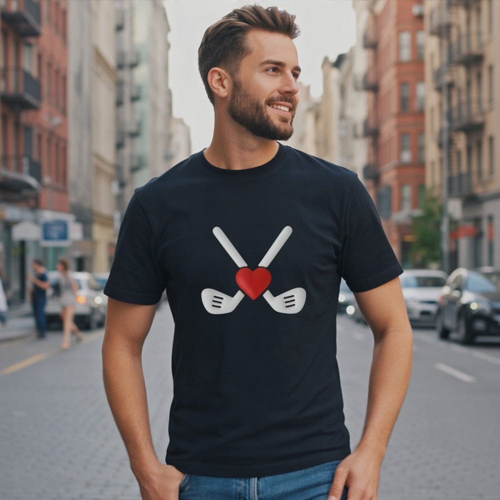 Golf Clubs Heart Design Black T-shirt for Men