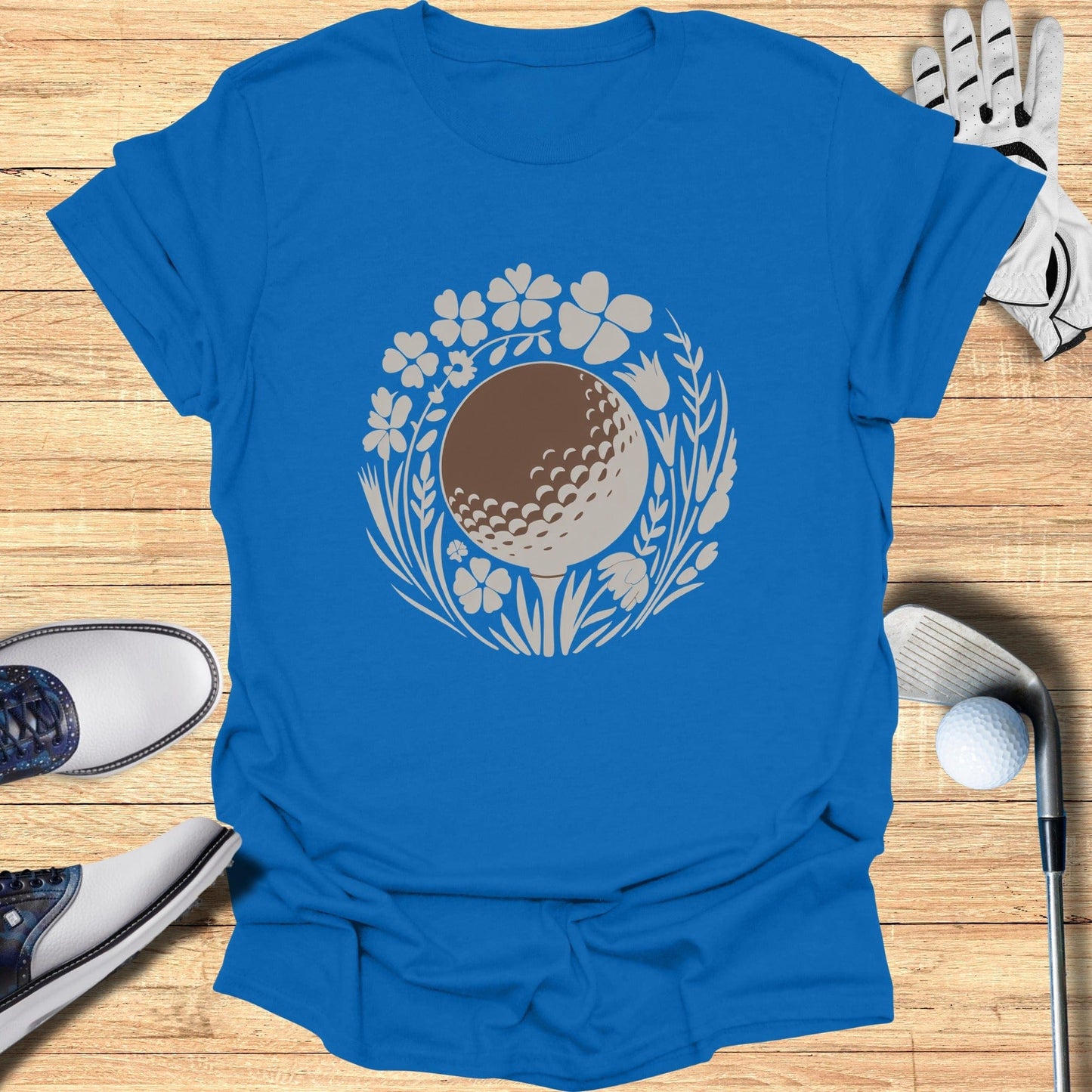 Golf Ball Surrounded by Floral Design T-Shirt