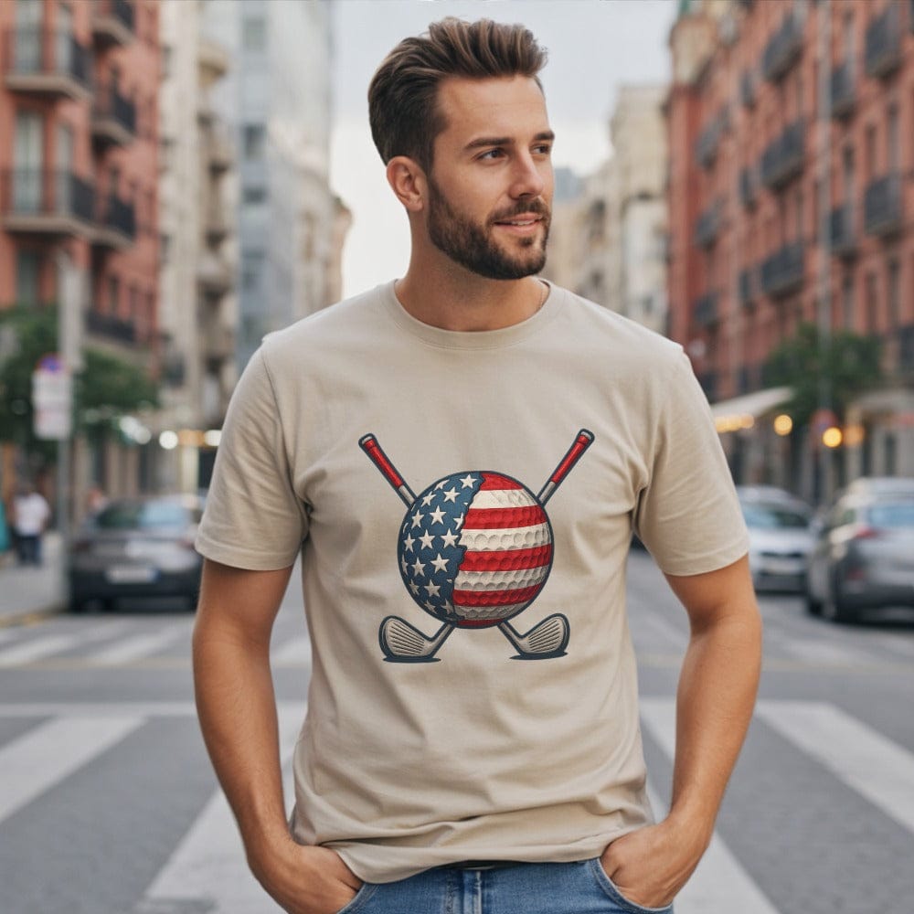 American Flag Golf Ball and Clubs Graphic T-Shirt