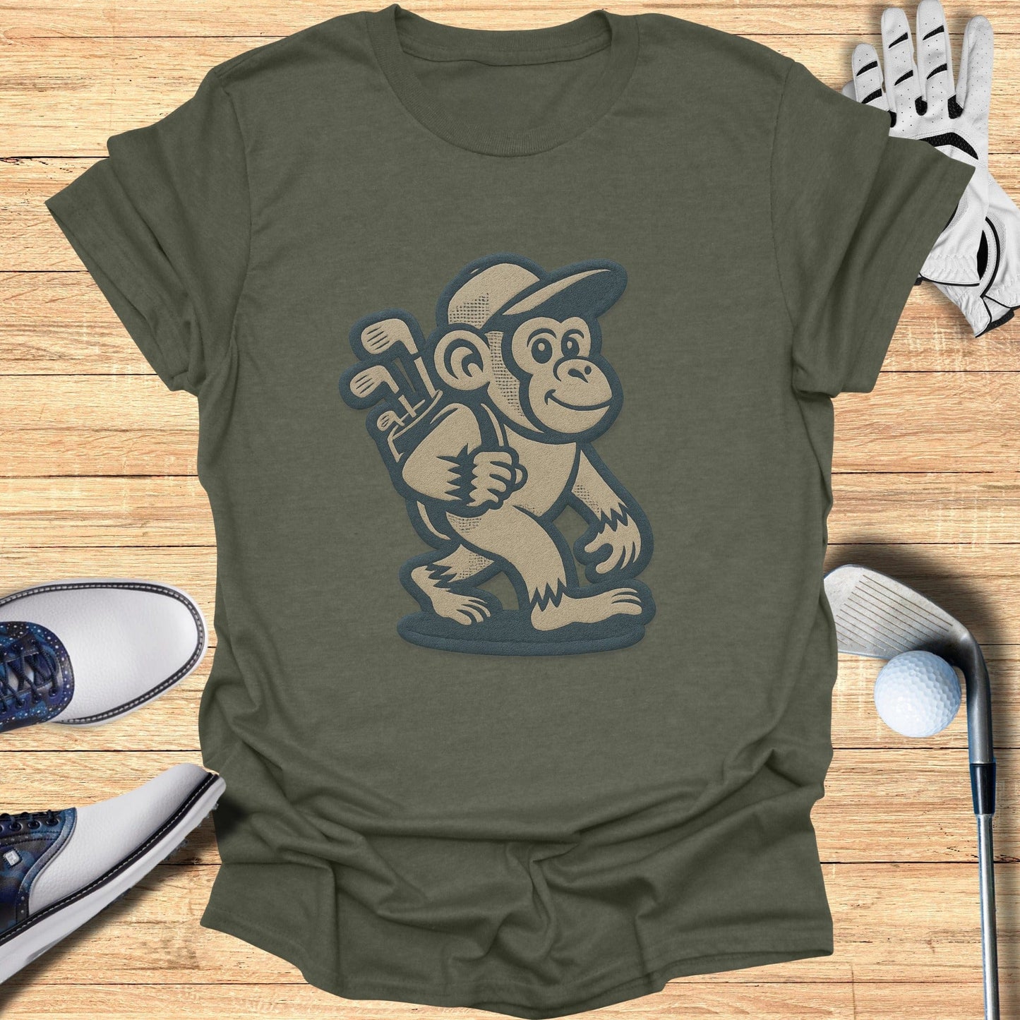 Monkey Carrying Golf Clubs Graphic Tee Product
