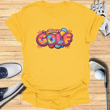 Yellow Groovy Golf Artistic Typography T-shirt