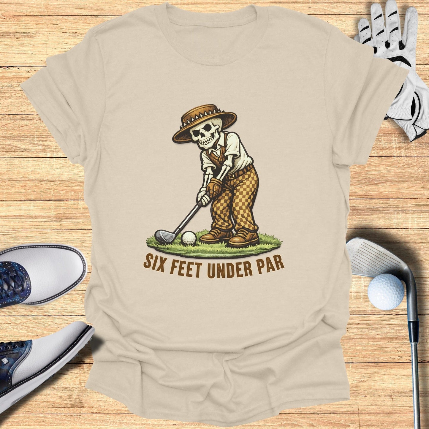 Six Feet Under Par Funny Skeleton Golfer Tee