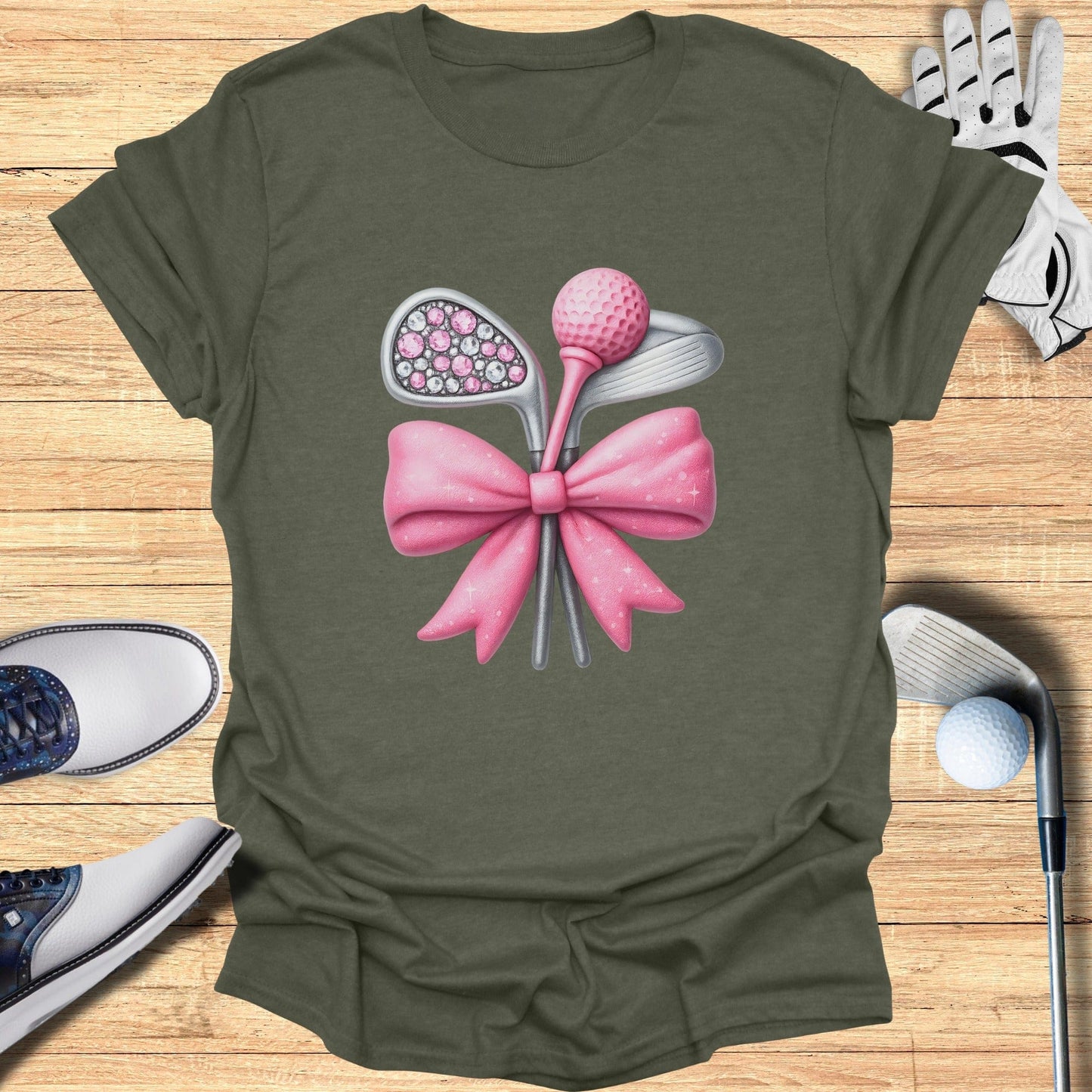 Pink Bow with Golf Clubs Graphic Tee Shirt