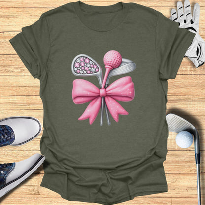 Pink Bow with Golf Clubs Graphic Tee Shirt