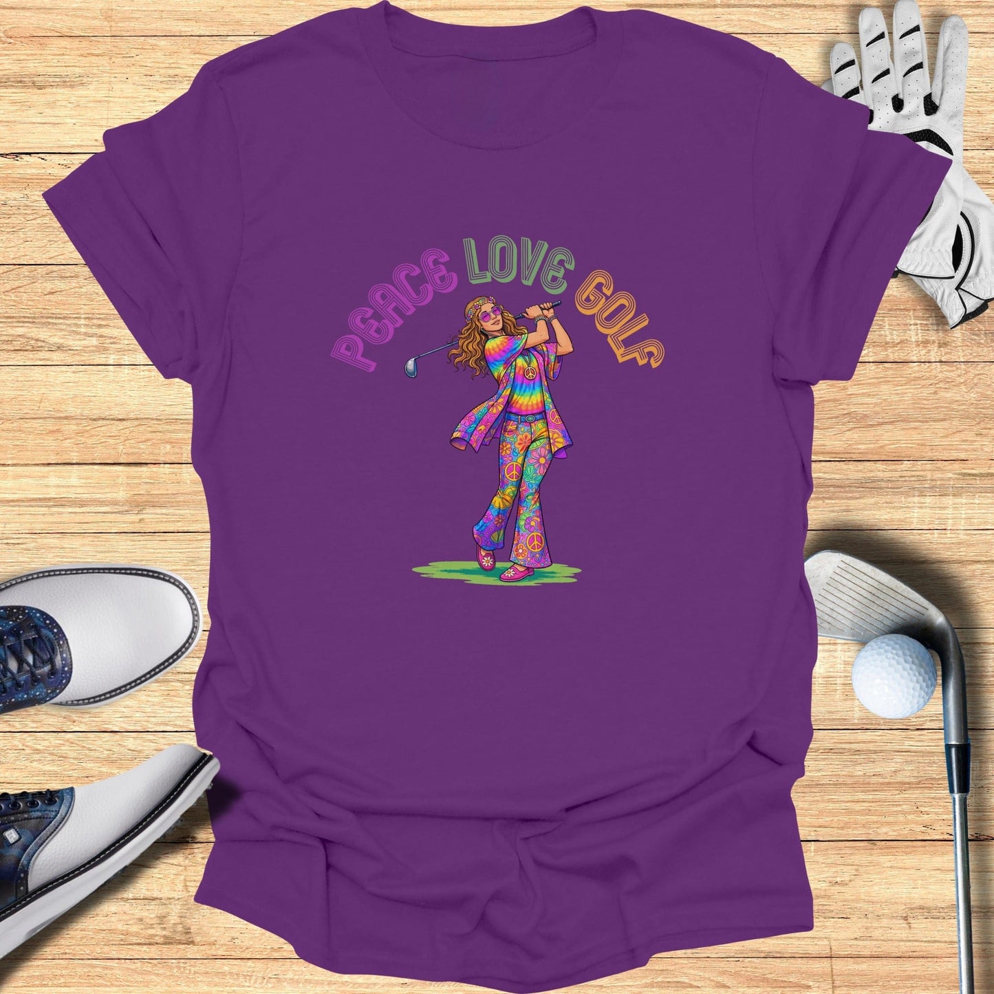 Peace Love Golf Colorful Graphic Tee Shirt