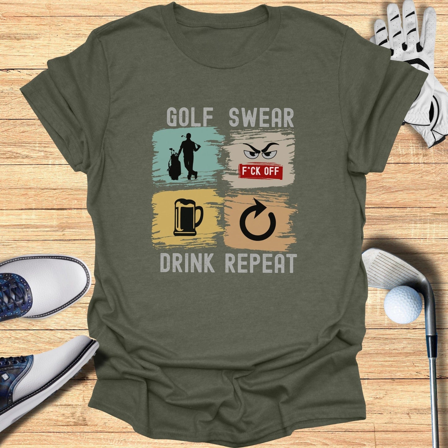 Golf Swear Drink Repeat T-Shirt - Funny Golf Tee by Swing Epic