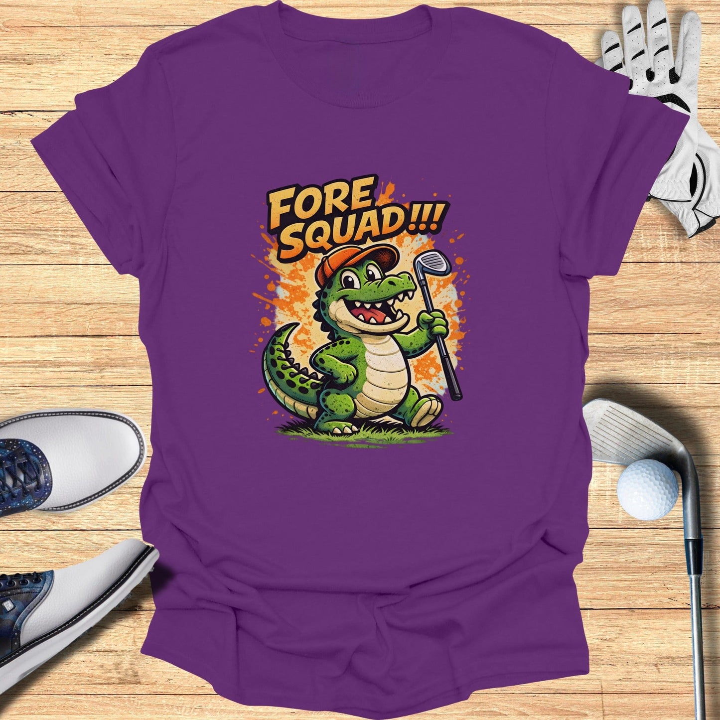Cute Cartoon Crocodile 'Fore Squad!!!' Golf T-Shirt