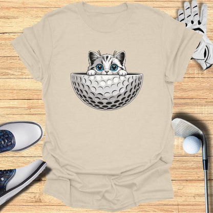 Cute Golf Cat Peeking Over Golf Ball Design Shirt
