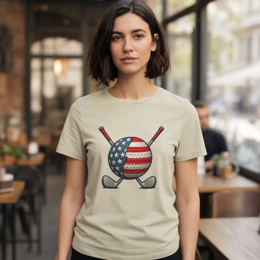 American Flag Golf Ball with Clubs Graphic Tee