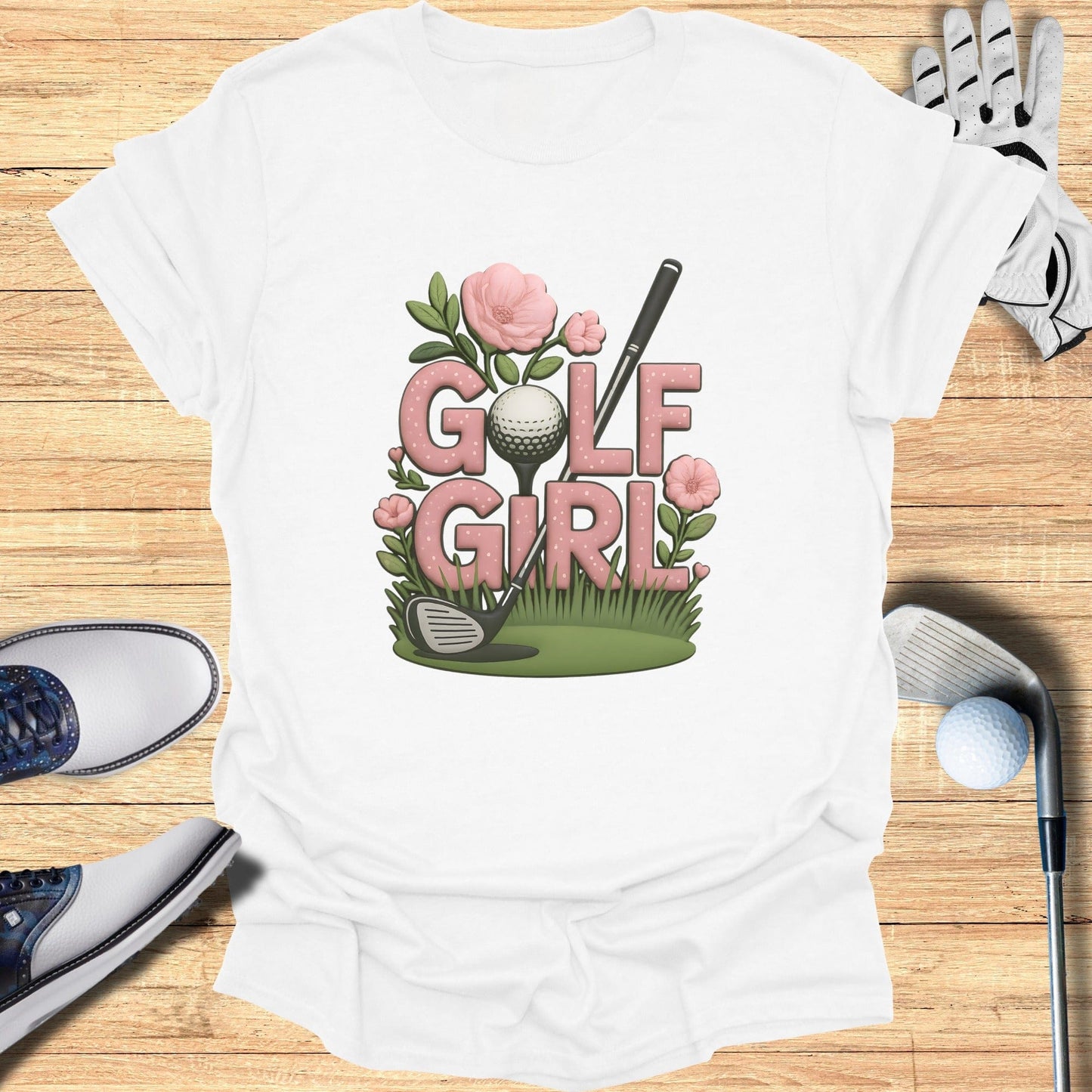 Golf Girl Floral Artwork T-Shirt for Female Golfers