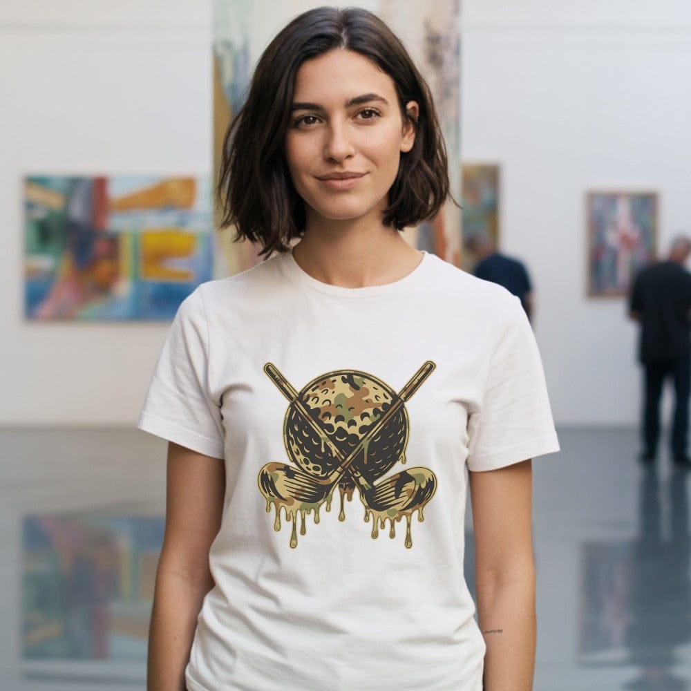 Dripping Golf Ball and Cross Clubs Design T-shirt
