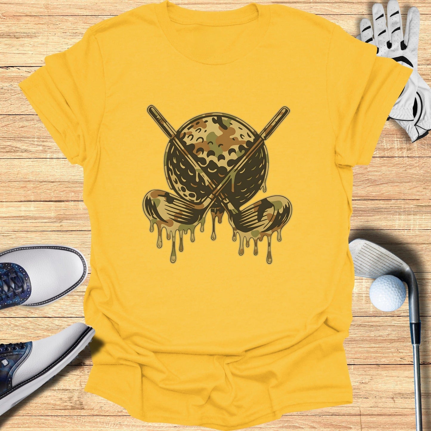 Dripping Golf Ball Crossed Clubs Graphic T-shirt