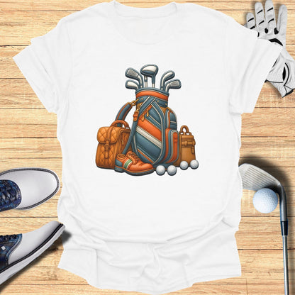 Unique Golf Club Bag Design On White Shirt