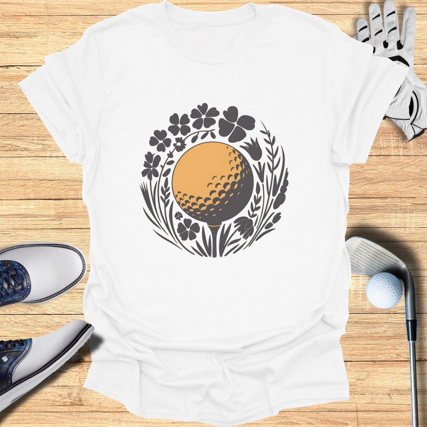 Stylish Golf Ball Floral Pattern Graphic Tee