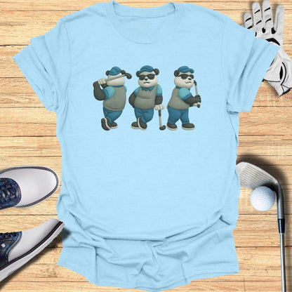Blue T-shirt with Cute Cartoon Panda Golfers Design