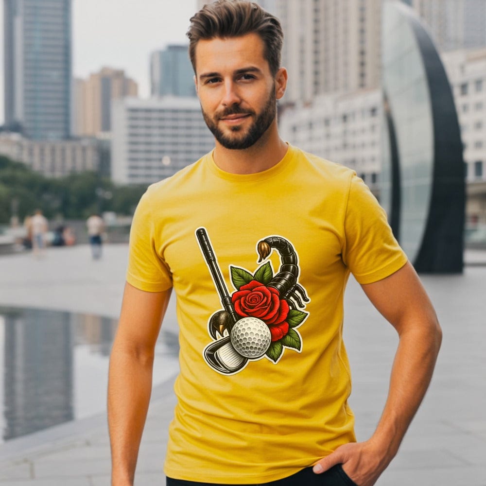 Yellow T-shirt with Scorpion Rose and Golf Design